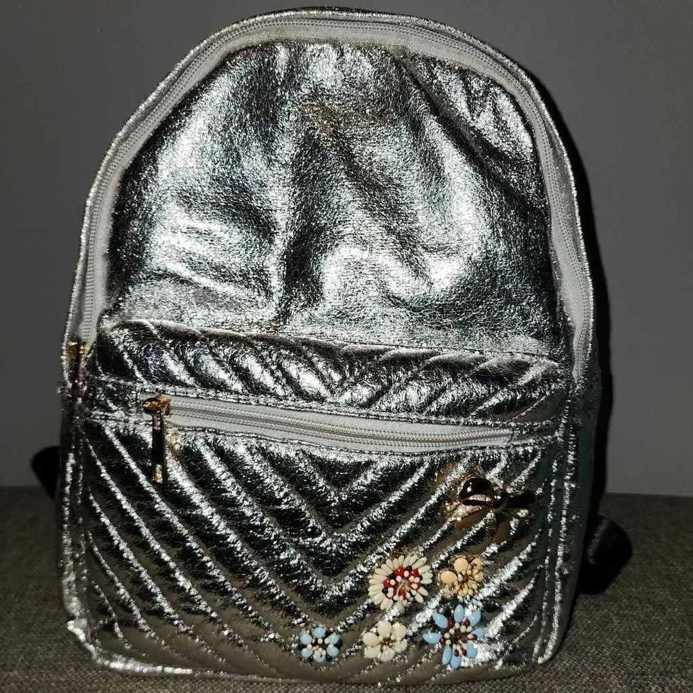 Olivia Miller Silver Backpack Purse